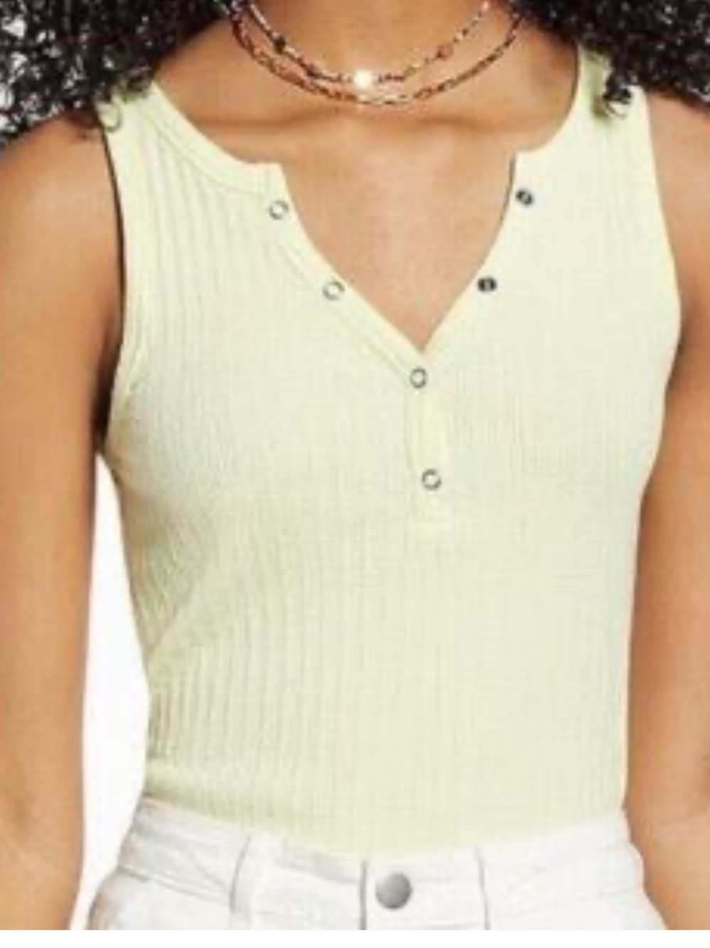 bp Ribbed V-Neck Tank Top in Pale Yellow